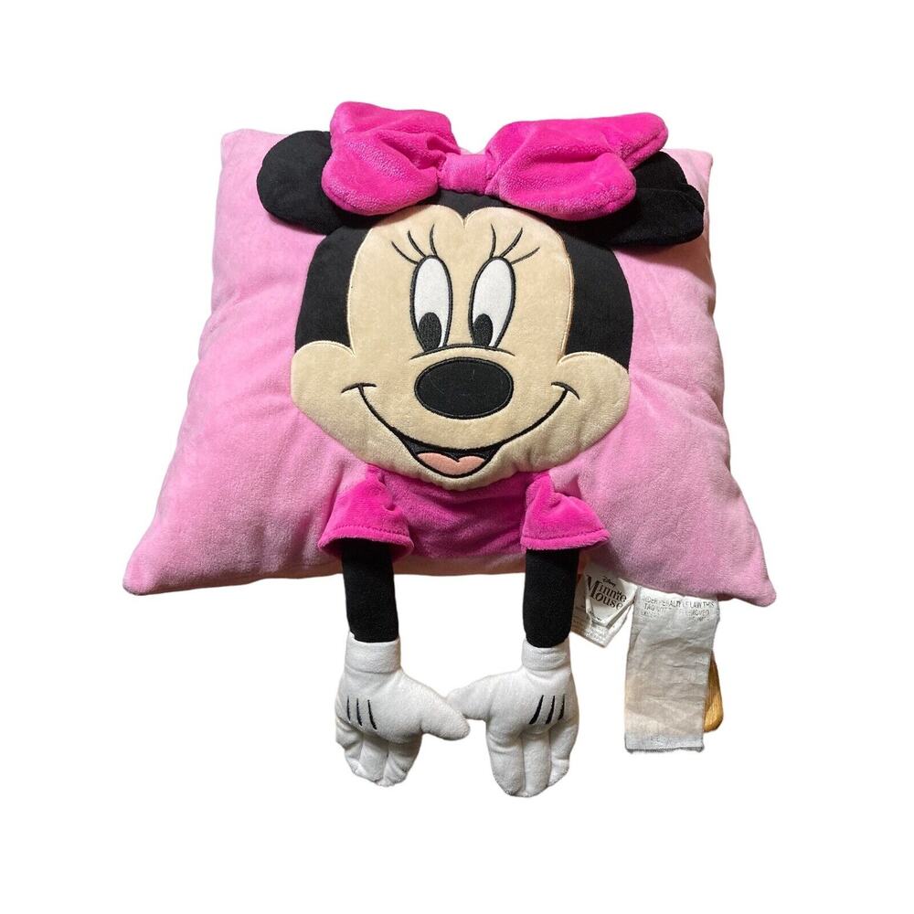 Disney Minnie Mouse Plush Pillow 16" Soft Stuffed‎ Animal Pillow Pink W/ Bow